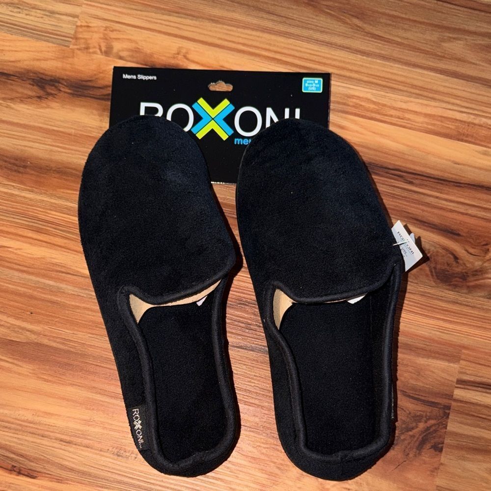 Roxoni Men's Black Slip-On Indoor Loafers